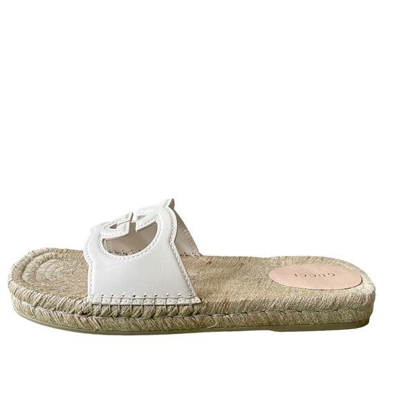 GUCCI Interlocking G Leather Cut Out Espadrille Sandals White Size 39.5 NEW - Picture 3 of 15